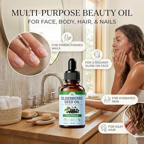 Elderberry Seed Oil - Pure, Cold Pressed Sambucus Nigra Serum for Face, Hair & Nails - Variation 1