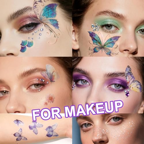 Yosca Butterflies Glitter Tattoos, 14Pcs Sparkle Butterfly Temporary Tattoos, 6Pcs Metallic Gold Silver Glitter Freckles for Eye Face Makeup Mermaid Butterfly Party Favors Butterflies DIV Accessories
