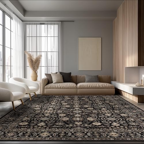 Ruaruarug 8x10 Black Gold Washable Area Rug - Ultra Soft, Non-Slip Living Room Carpet