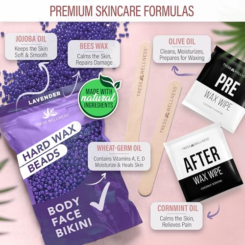 Tress Wellness Waxing Kit for Sensitive Skin - Midnight Rose, at-Home Face & Body Hair Removal