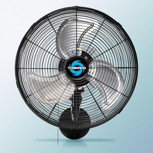 Tornado 16-Inch Pro Series Oscillating Wall Mount Fan - Black, Heavy Duty, 3-Speed, 2850 CFM
