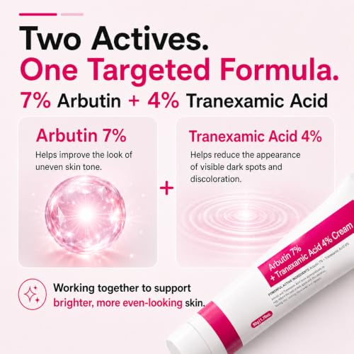 Arbutin 7% + Tranexamic Acid 4% Face Cream - Hydrating Skin Tone & Dark Spot Corrector - Pack of 2, 1.76 Ounce