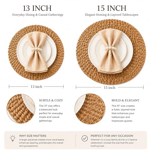 15in Round Woven Placemats Set of 24 - Rattan Chargers for Elegant Table Settings