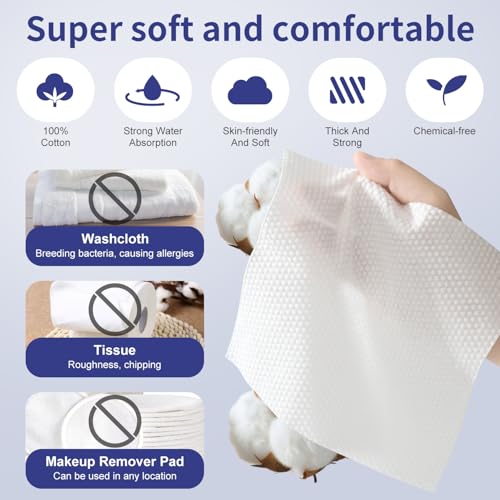 Soft Dry Wipe 4 Pack, 100% Cotton Face Tissues, Lint Free Facial Cleansing Towels, Extra Thick Dry and Wet Use for Cleansing,Sensitive Skin, Makeup Removing, Surface Cleaning