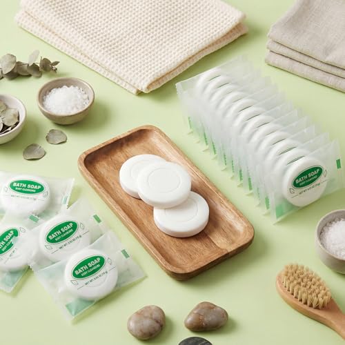 Mini Travel Size Bar Soap Bulk - Pack of 100,Round Individually Wrapped 0.53 oz/15 grams Small Disposable Hotel Soap Bars for Vacation Rentals,Guest,Church,Homeless,Charity