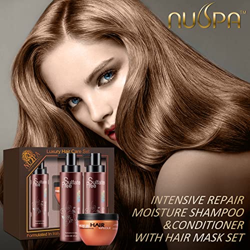 Nuspa Moroccan Argan Oil Hair Care Set - Sulfate-Free for Damaged & Frizzy Hair