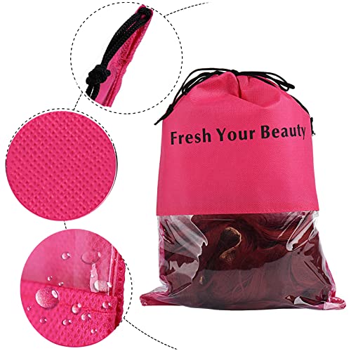 Large Rose Red Wig Storage Bags with Drawstring - Pack of 10