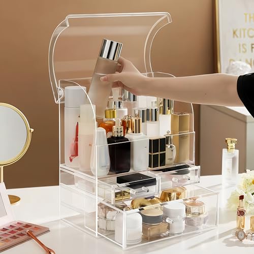 12.5in Clear Acrylic Makeup Organizer with Lid, Cosmetic Storage Drawer Box