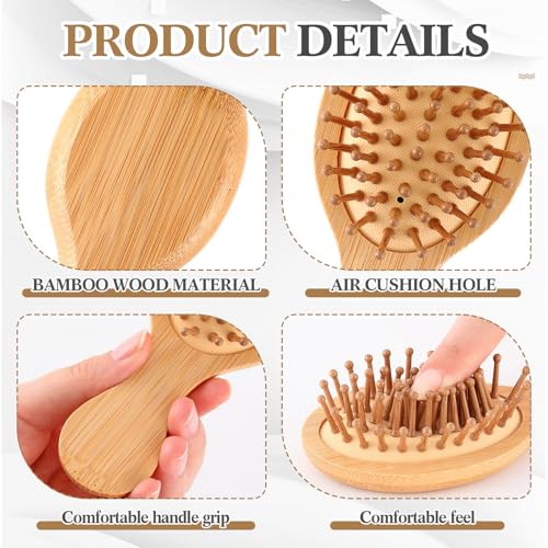 FoldTier Oval Mini Bamboo Hair Brush 15 Pack Travel Detangling Small Hairbrush