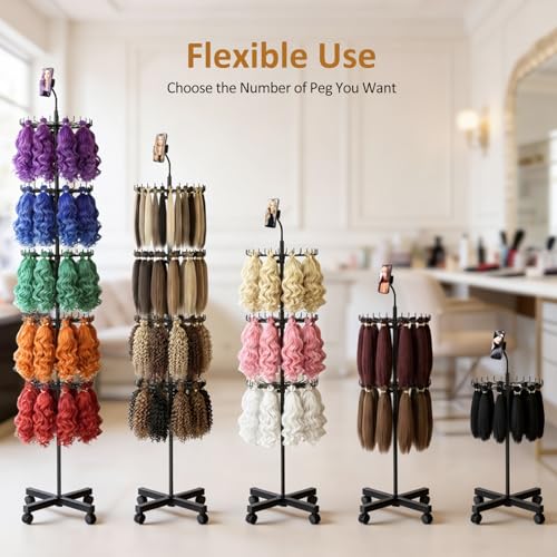 Braiding Hair Rack with Phone Holder, 140 Pegs Hair Braiding Stand with Wheels Height Adjustable Hair Extension Holder for Hair Stylists, Braiders, Home, Salon, Hair Separator for Braiding