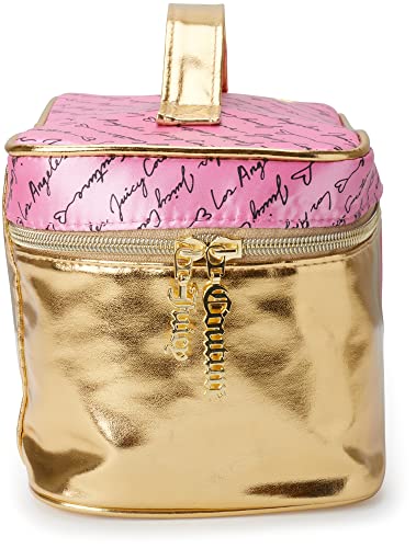 Gold Pink Makeup Bag with Shiny Finish - Travel Organizer for Cosmetics