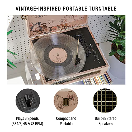 Crosley Voyager Record Player - Floral Design, Bluetooth, 3-Speed Turntable