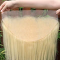 613 Blonde HD Lace Frontal Closure 13x6 14 Inch Brazilian Virgin Remy Human Hair - Free Part, Pre Plucked, Baby Hair