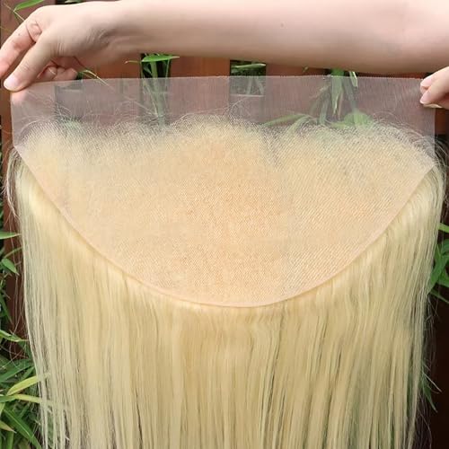 613 Blonde HD Lace Frontal Closure 13x6 14 Inch Brazilian Virgin Remy Human Hair - Free Part, Pre Plucked, Baby Hair