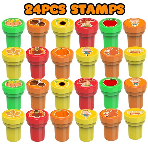 96PCS Thanksgiving Party Favors - 72PCS Pre-Cut Temporary Tattoos & 24PCS Stamps - Ideal Fall Harvest Pumpkin Autumn Themed Birthday Card Decorations Supplies Goodie Bag Baby Shower Kids Gifts Rewards