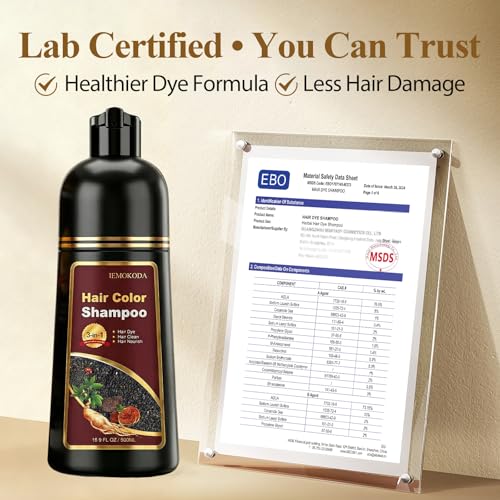 iemoKoda Light Brown Hair Dye Shampoo 3-in-1 for Men & Women, Semi-Permanent Root Touch Up, Damage-Free, 16.9 Fl Oz