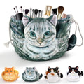 Cat Shaped Drawstring Makeup Bag for Women - Grey Feline Cosmetic Organizer
