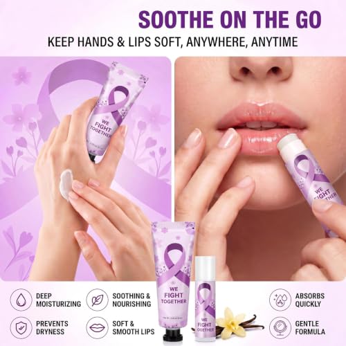 Purple Ribbon Awareness Gift Set - Lip Balm & Hand Cream Set with Organza Bags & Cards - 30 Sets
