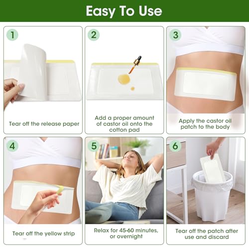 Castor Oil Pack Wrap - Disposable Self-Adhesive Large Patches for Liver & Stomach Relief - 24 Pack