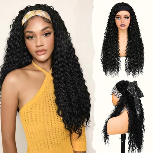 Curly Headband Wig 26 Inch Long Synthetic Hair for Women - 1B Variation
