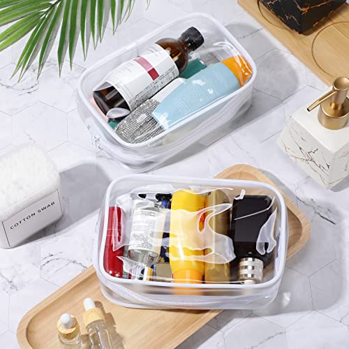 18 Pack Clear Makeup Bags with White Border - Travel Toiletry Organizer