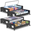 Under Bed Storage Containers with Wheels - 4 Pack, Clear Lids, Black