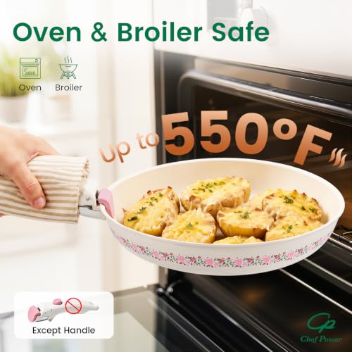 White Ceramic Cookware Set 14Pcs Non-Toxic Detachable Pans and Pots