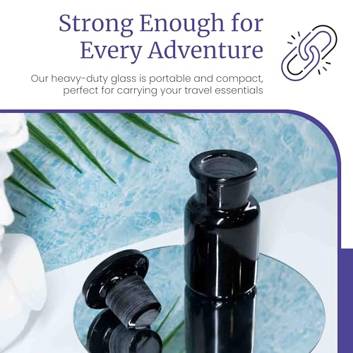 Infinity Jars 50?ml (1.69?fl?oz) Black Ultraviolet Blocking Glass Apothecary Jar Airtight Smell?Proof Refillable Container for Herbs, Spices, Tea & Essential Oils