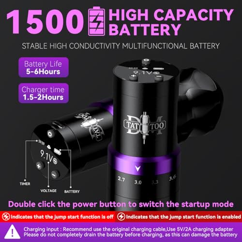 DMTATTOO Wireless Tattoo Pen Machine with Smart Display - Purple, 7 Stroke Lengths