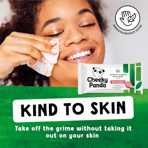 The Cheeky Panda Face Cleansing Wet Wipes Bulk Pack | 24 Packs of 25 Flushable Makeup Remover Wipes Rose Scented | Biodegradable Facial Wipes