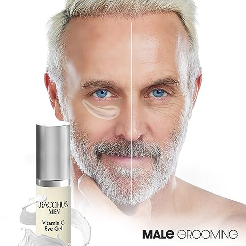Bacchus Men Vitamin C Eye Gel, Reduce Dark Circles, Spots and Eye Puffiness - Anti Aging Treatment Nourishes, Revitalizes, Soothes, and Refreshes the Look of Your Eye Area | Made in USA | 0.5 oz