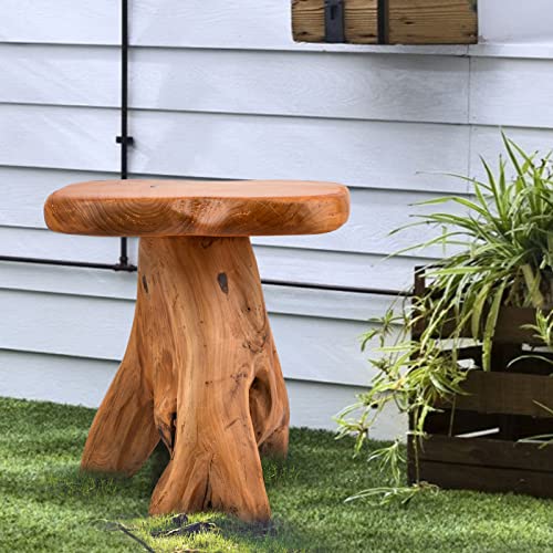 14-Inch Live Edge Wooden Side Table - Natural Recycled Cedar Plant Stand for Garden & Indoor Use