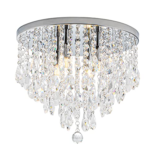 NSRCE 14 Inch Modern Crystal Flush Mount Ceiling Light Fixture for Bedroom & Dining