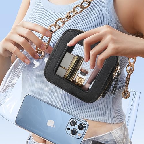 Clear Toiletry Bag and Mini Makeup Bag with Zipper Set is a Convenient, Waterproof Toiletry Bag for Travel and Essentials for Women on the Go(Black, M+MINI)