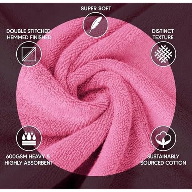 Luxury Wash Cloths 12 Pack |13x13 Inch | 600 GSM | 100% Ring Spun Cotton Washcloths for Body and Face ? Soft and Absorbent Face Towels for Bathroom, Hotel, Spa, Gym (Pink)