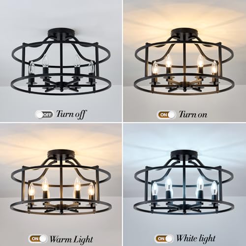 Large Black Farmhouse Chandelier 6-Light Metal Ceiling Light Fixture for Dining & Kitchen