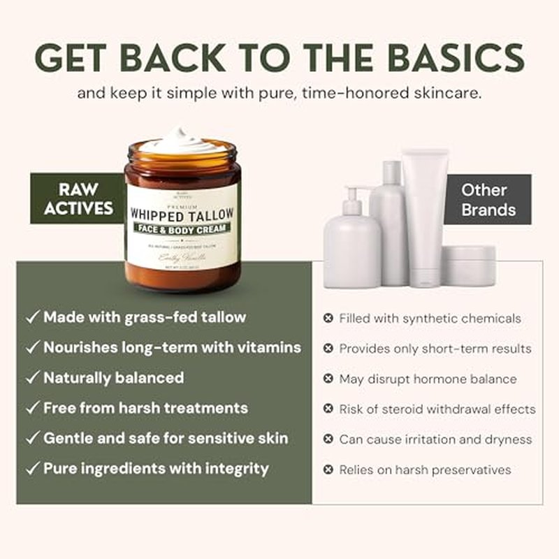 Beef Tallow for Skin Care - 100% Grass Fed Grass Finished - with Organic Jojoba, Prickly Pear, Rosehip, Tamanu Oils, Neroli, Vanilla & Manuka Honey - 3oz