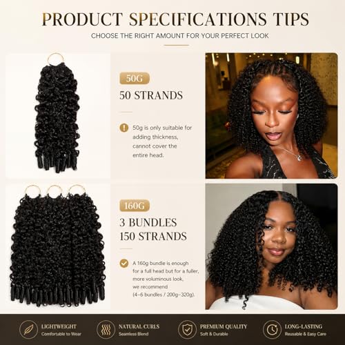 Natural Black Burmese Curly Crochet Hair 20 Inch, 50g - Knotless Feather Extensions for Protective Styles