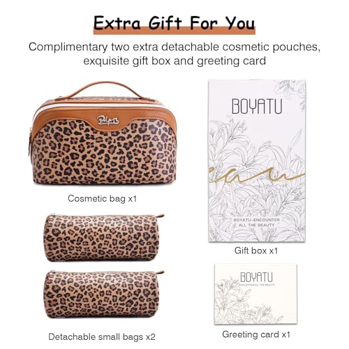 Travel Makeup Bag Organizer Set - 3 Pcs Leopard Cosmetic Bags for Women