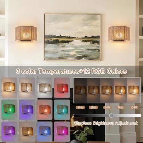 Rattan Battery Operated Wall Sconce Set of 2 - Boho Rechargeable Wall Lamp WL-Woven01