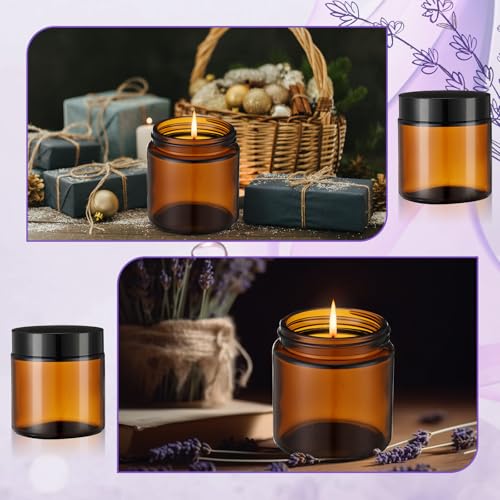 48 Pcs 4 oz Glass Jars with Lids, Clear Candle Jars with Black Lids Round Empty Candles Container Tins Candle Making Storing Lotions Spice Powder Liquid Sample Makeup (Amber)