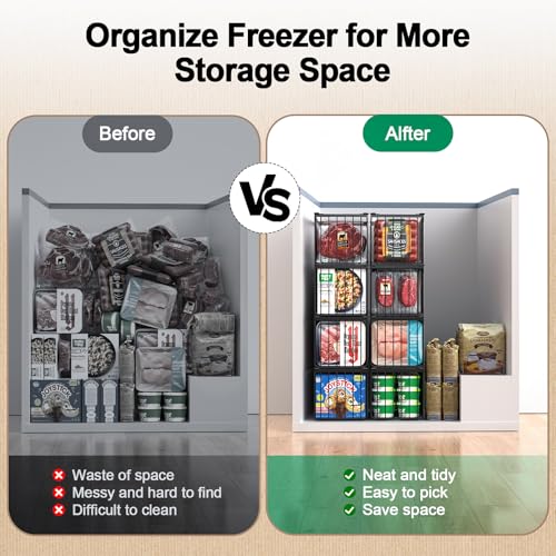 Black Freezer Organizer Bins 6 Pack for 5/7 Cu.FT Deep Freezer