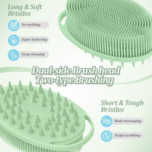 Soft Silicone Body Scrubber 4PCS, 2-in-1 Bath & Shampoo Brush with Dual-Side Usage, Hygienic Silicone Loofah Shower Scrubber for Gentle Exfoliating & Good Lathering(Black/Pink/Green*2)