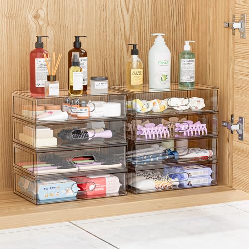 Aurblozen 2-Tier Clear Acrylic Makeup Organizer with Drawer, 12"W