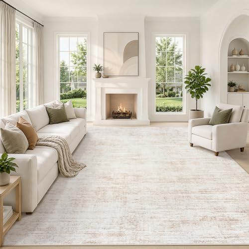 Yidanamy 8x10 Beige Washable Area Rug - Modern Abstract Neutral Carpet for Living Room