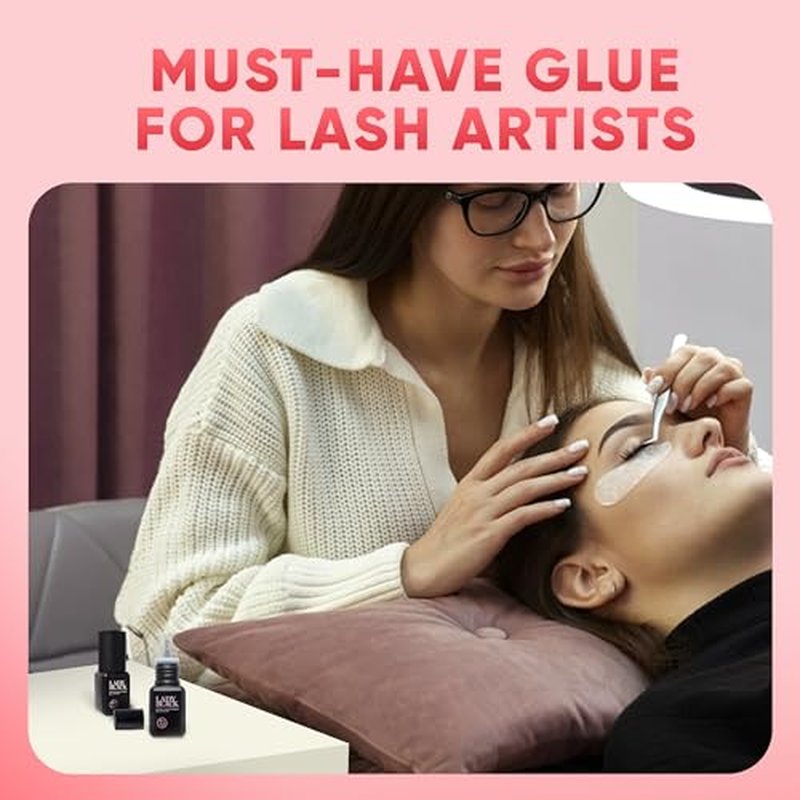 Lady Black Glue for Eyelash Extension 5ml, 3-4s Drying Time, 5-6 Weeks Retention, Black Strong Adhesive, Waterproof Lash Bond, Latex Free, Professional Use Only.
