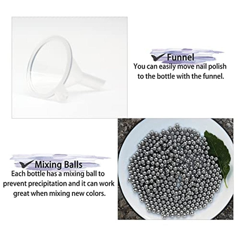 20PCS Empty Nail Polish Bottles with Brush, Empty Refillable DIY Glass Nail Polish Bottles with Funnel & Mixing Balls 15ML, Silver