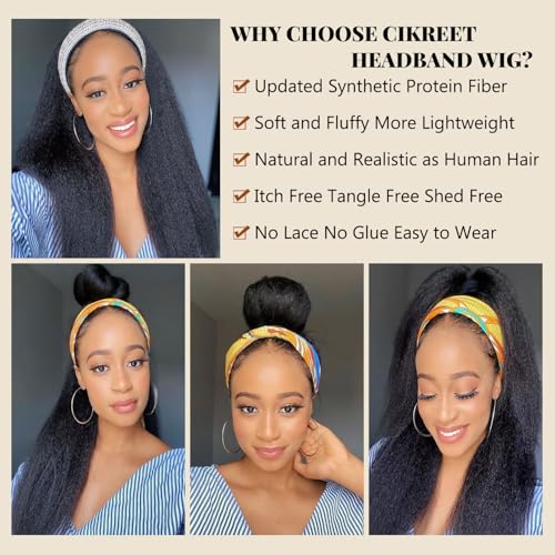 20 Inch Kinky Straight Headband Wig for Black Women 1B/30 Ombre Brown