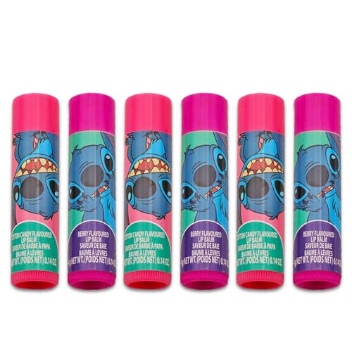 Stitch Lip Balm Tube Bundle for Girls ? 6 Pack of Stitch Lip Balm in Assorted Flavors Plus Stickers, More | Stitch Party Favors