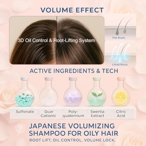 DEMIKI Oily Hair Shampoo with Pink Rose Scent 450ml - Sulfate-Free & Color Safe, Red Variant